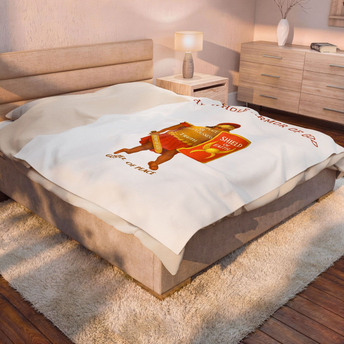Christian Armor Velveteen Plush Blanket — "The Whole Armour of God" Shield of Faith Design