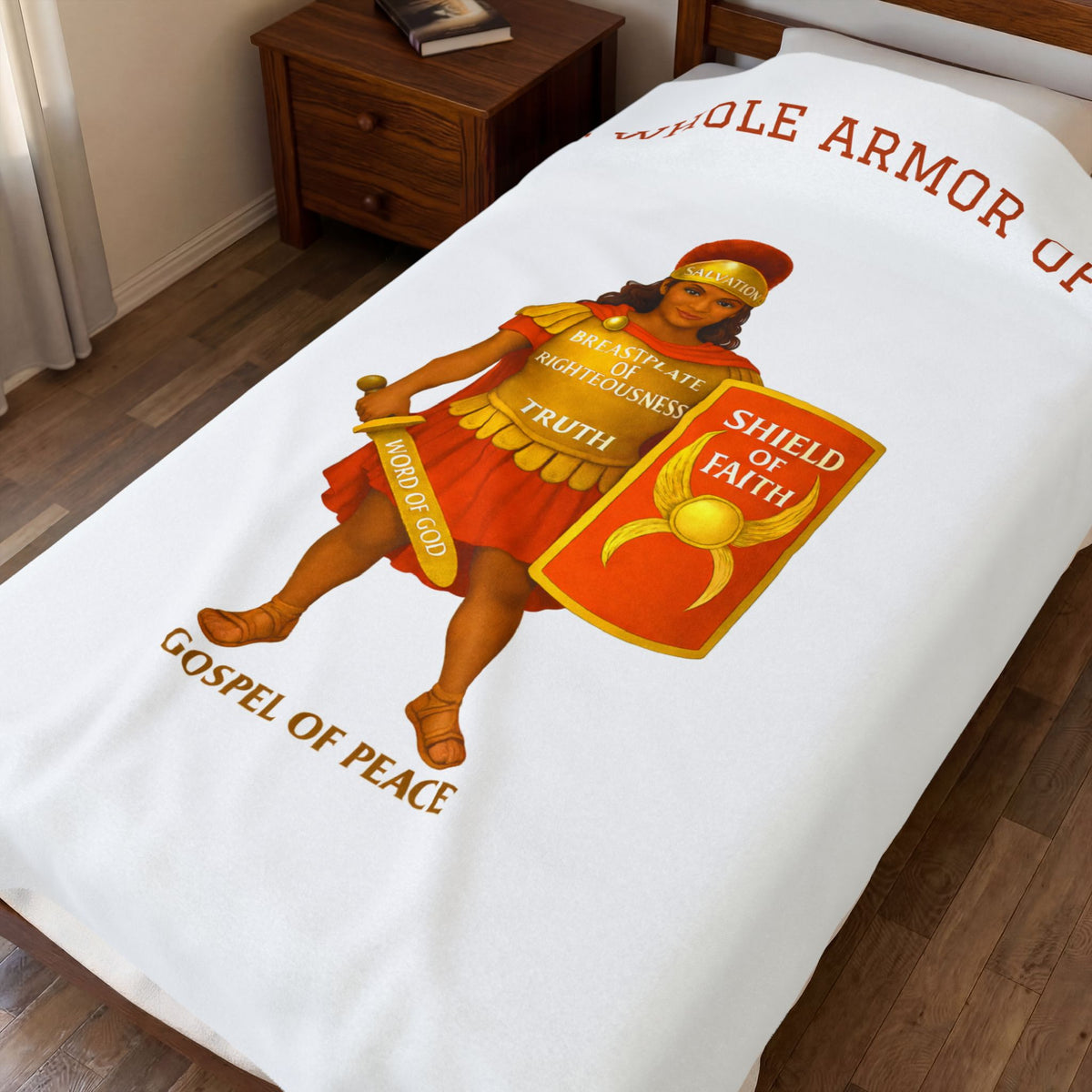 Christian Armor Velveteen Plush Blanket — "The Whole Armour of God" Shield of Faith Design