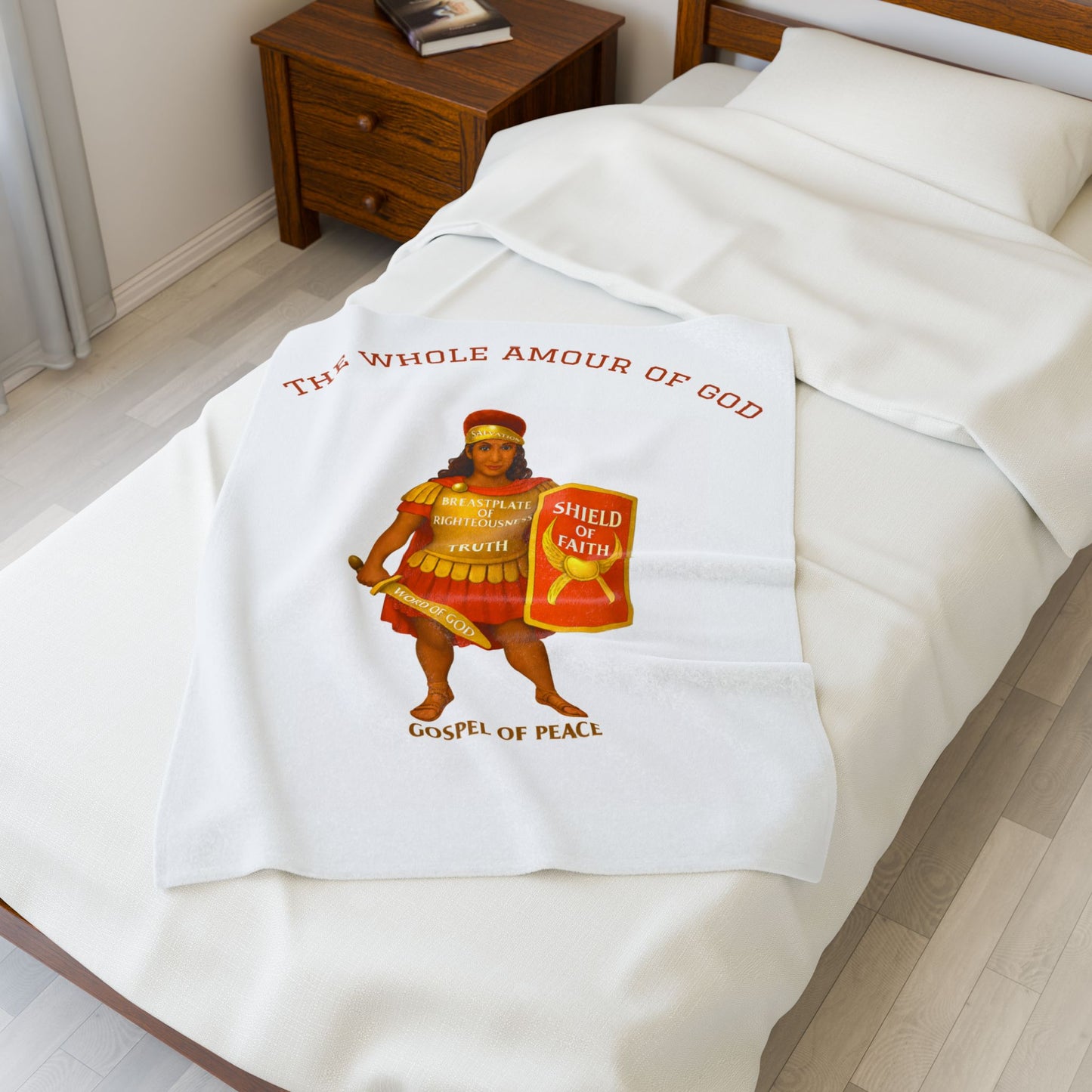 Christian Armor Velveteen Plush Blanket — "The Whole Armour of God" Shield of Faith Design