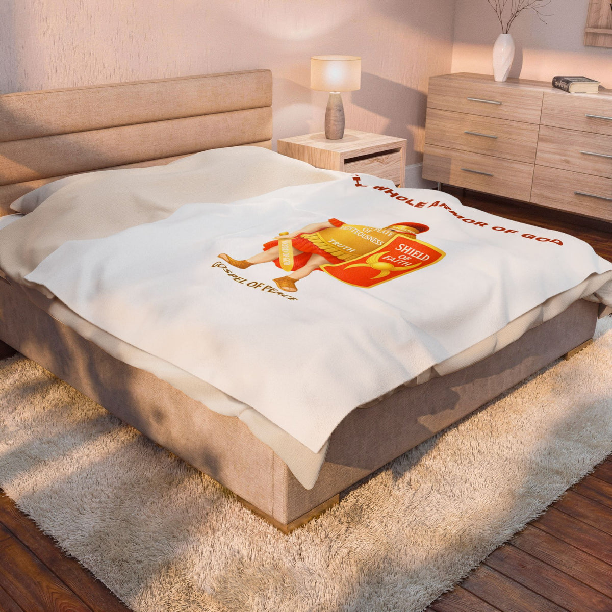 Velveteen Blanket — "The Whole Armour of God" Christian Shield of Faith Plush Throw
