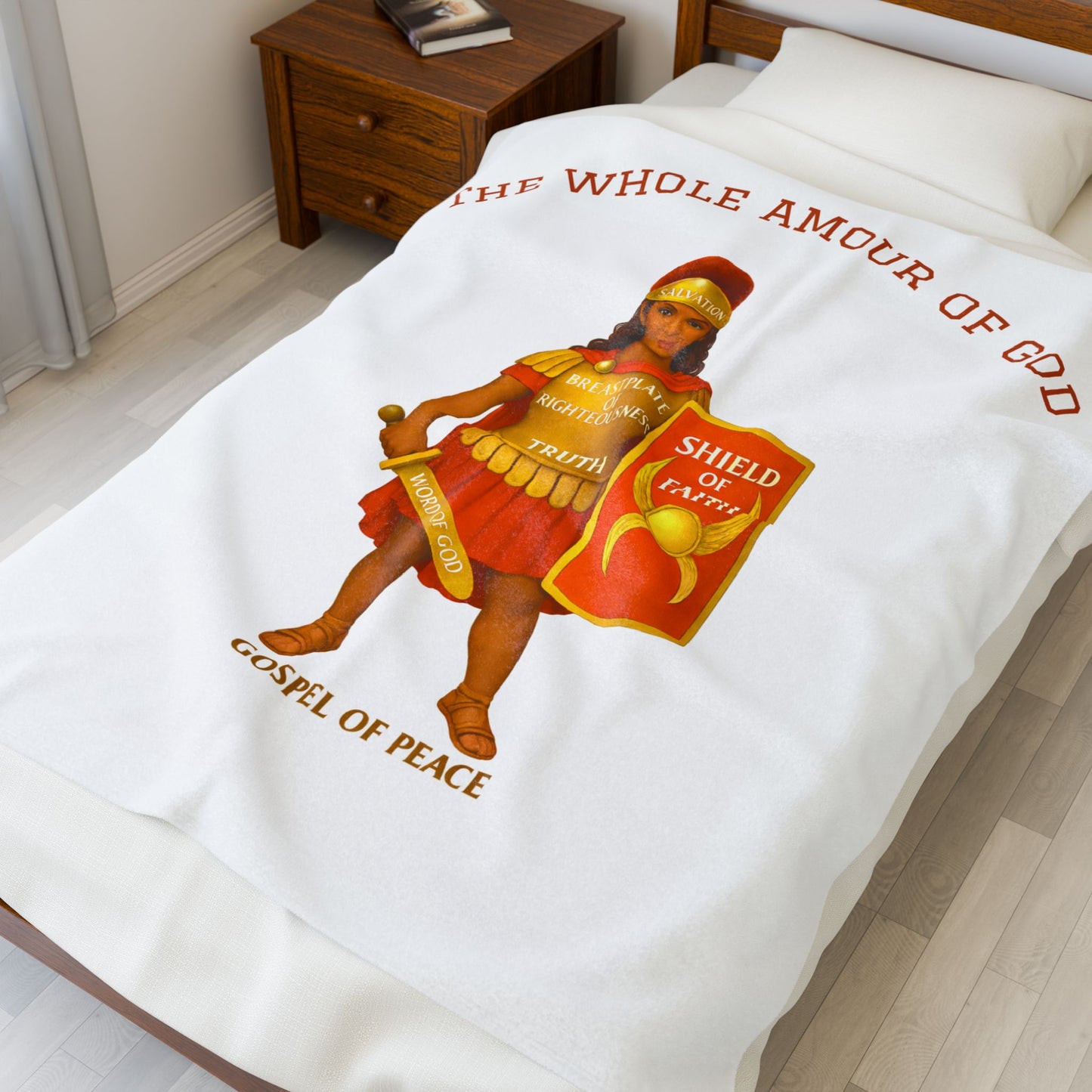 Christian Armor Velveteen Plush Blanket — "The Whole Armour of God" Shield of Faith Design