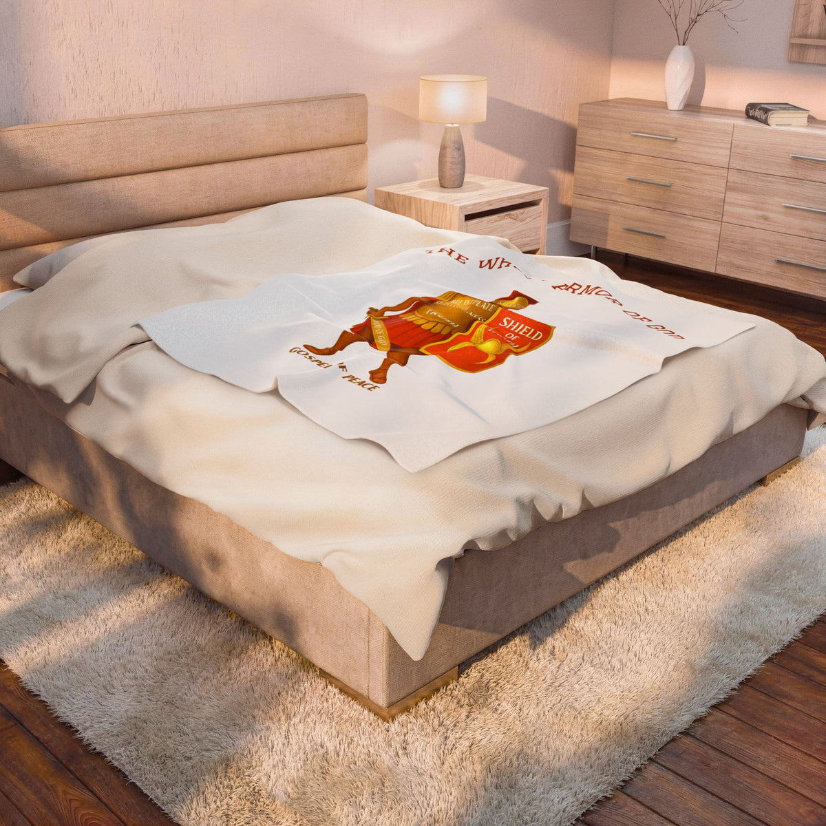 Christian Armor Velveteen Plush Blanket — "The Whole Armour of God" Shield of Faith Design