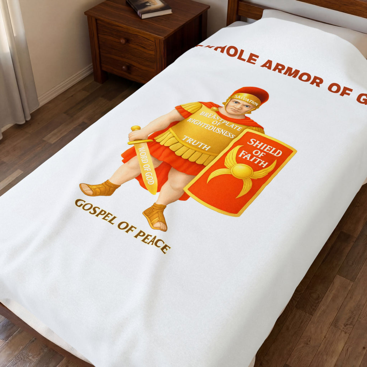 Velveteen Blanket — "The Whole Armour of God" Christian Shield of Faith Plush Throw