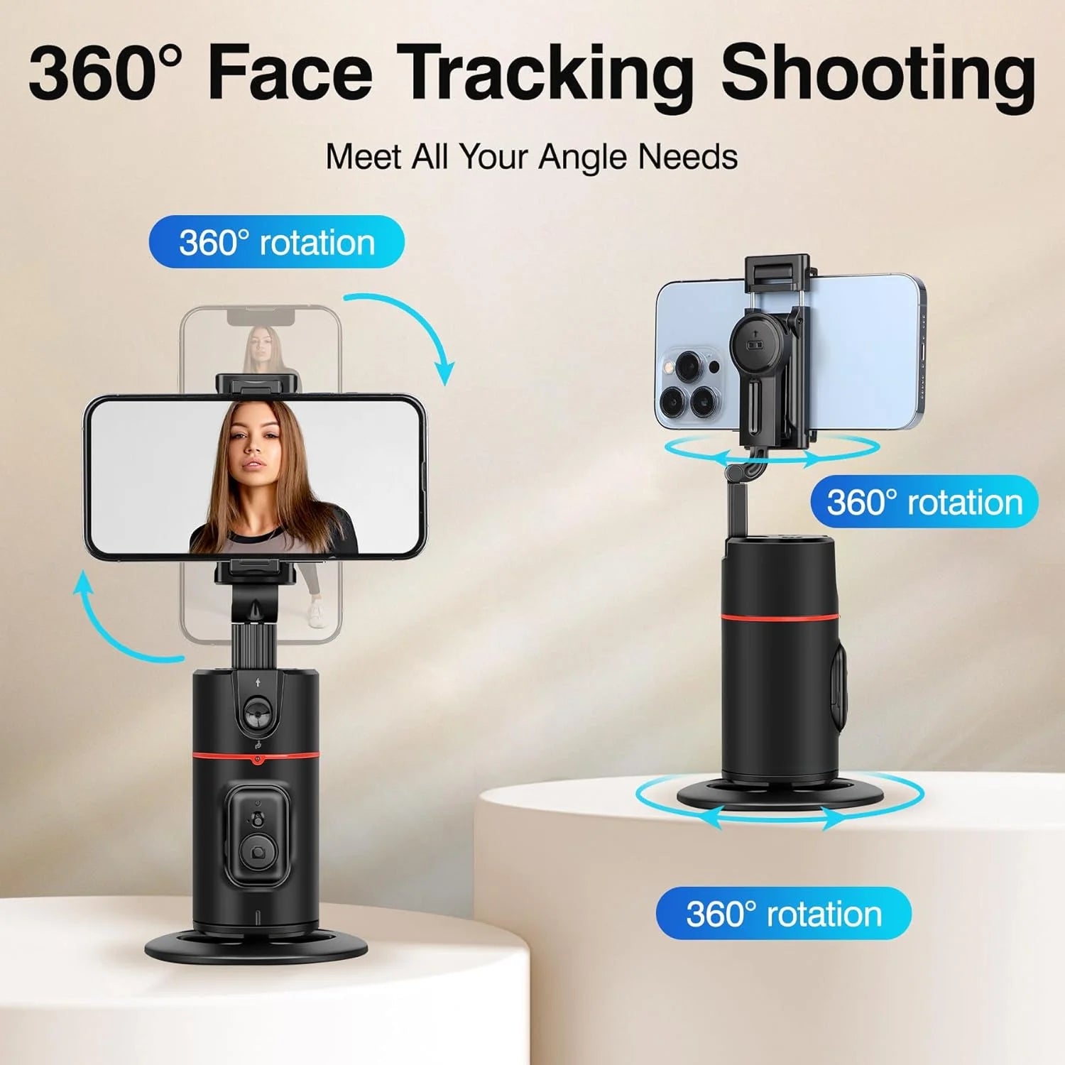 Auto Face Tracking Phone Holder Tripod, No App Required, 360° Rotation Smart Face Body Tracking Tripod Selfie Phone Camera Mount Cell Phone Stand for TIK Tok, Vlog, Live Streaming, Youtube Video