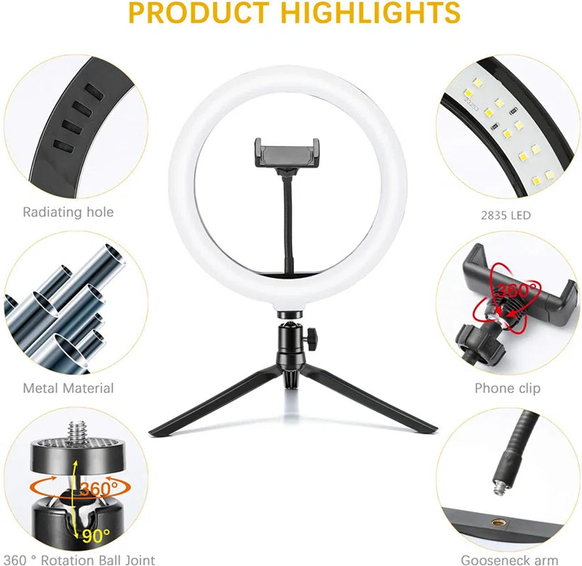 10" LED Ring Light with Tripod Dimmable for Selfie Tiktok Youtube Livestreaming