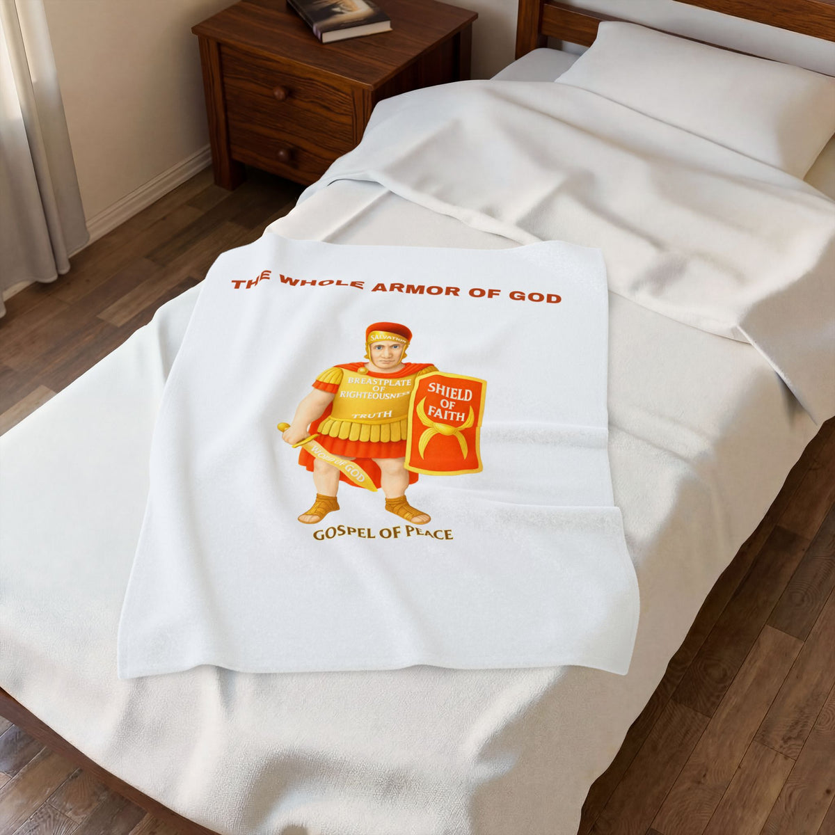 Velveteen Blanket — "The Whole Armour of God" Christian Shield of Faith Plush Throw