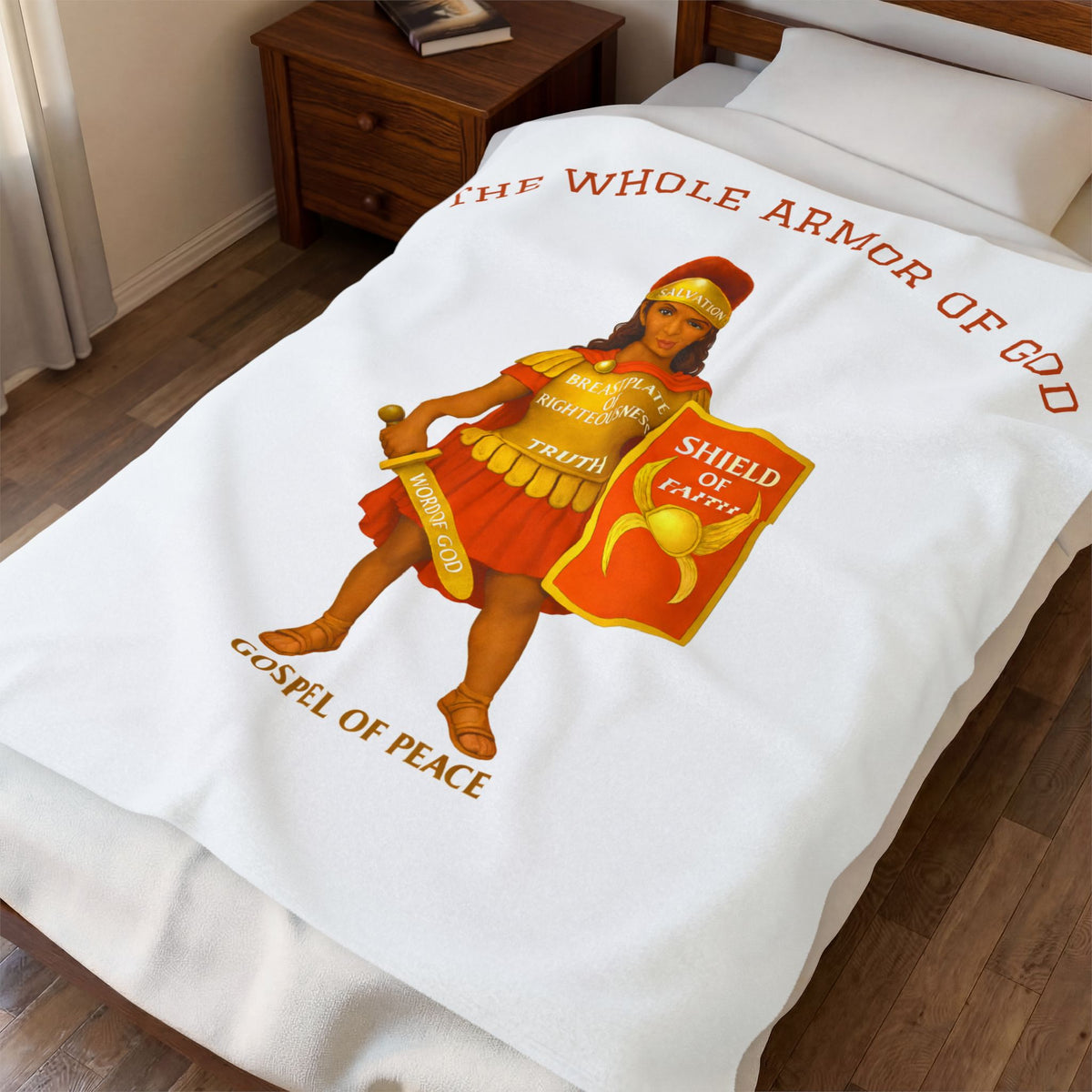 Christian Armor Velveteen Plush Blanket — "The Whole Armour of God" Shield of Faith Design