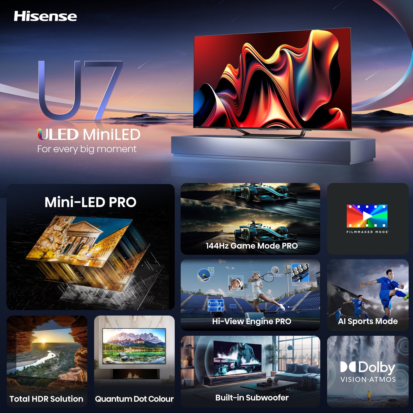 75-Inch Class U7 Series Mini-Led Pro ULED 4K UHD Google Smart TV (75U7N) - QLED Quantum Dot Color, Dolby Vision, Native 144Hz, up to 1500-Nit, Full Array Local Dimming, Motion Rate 480