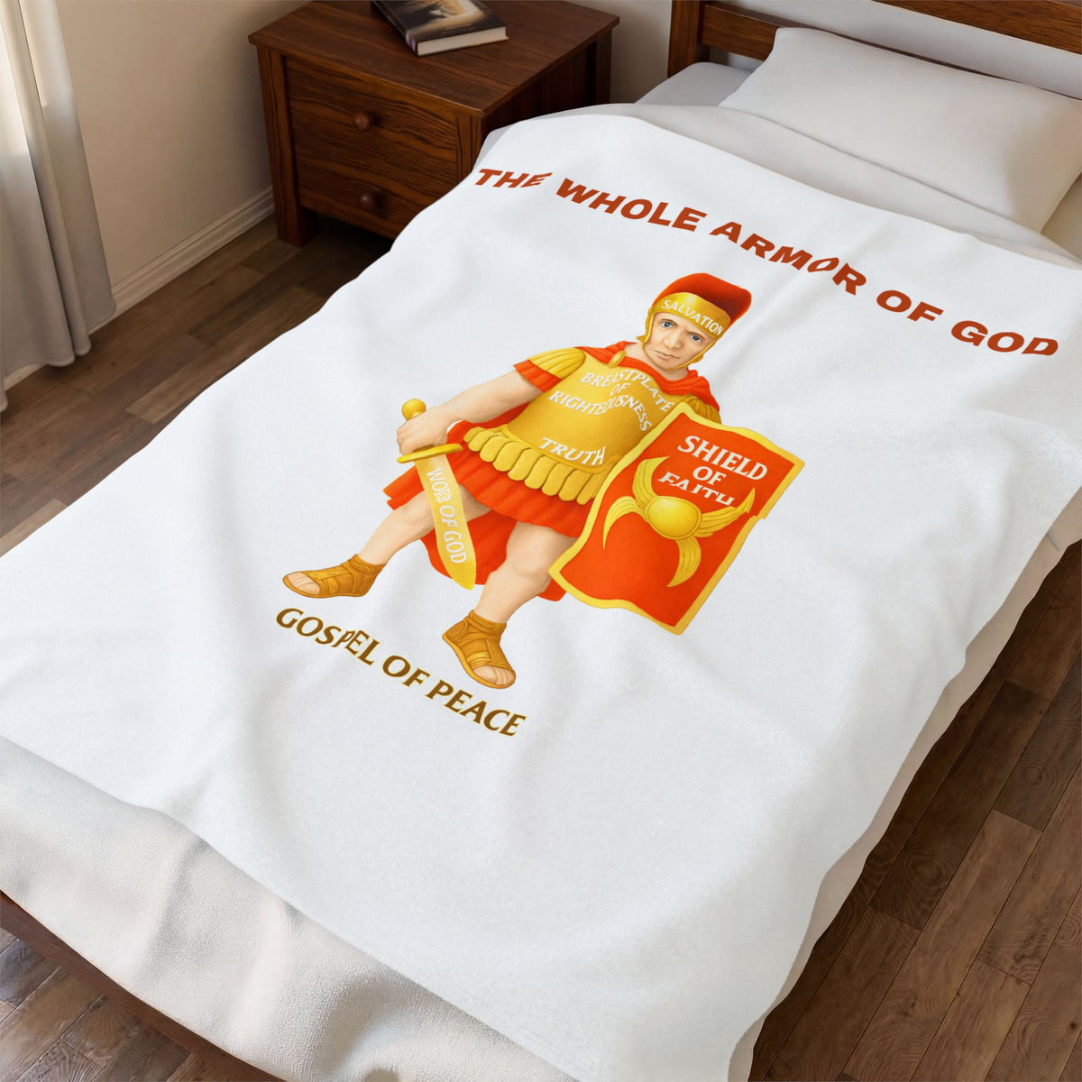 Velveteen Blanket — "The Whole Armour of God" Christian Shield of Faith Plush Throw