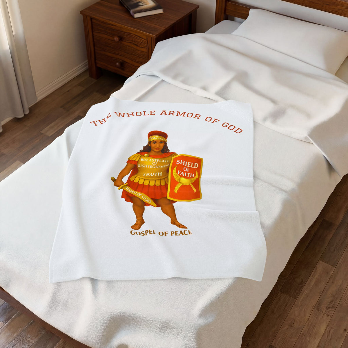 Christian Armor Velveteen Plush Blanket — "The Whole Armour of God" Shield of Faith Design